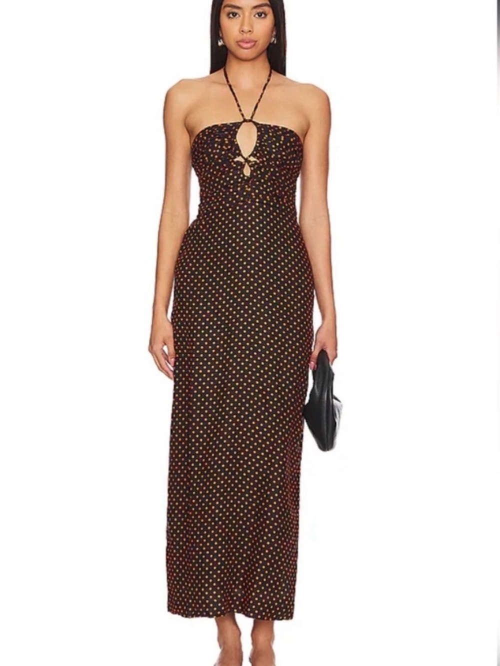 Faithfull the Brand the Strapless Polka Dot Maxi Dress in Brown